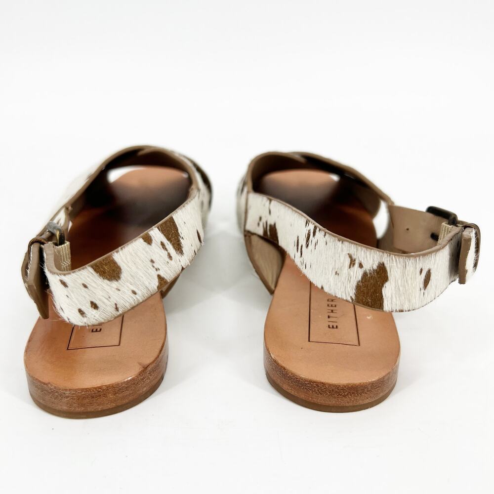 Either Or Crossband Calf Hair Sandals Womens 8 White Tan Animal Print Sling Back - Picture 4 of 8